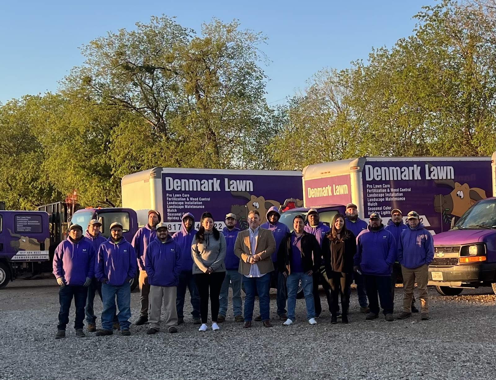 Denmark Lawn crew and fleet for commercial and HOA work in Fort Worth