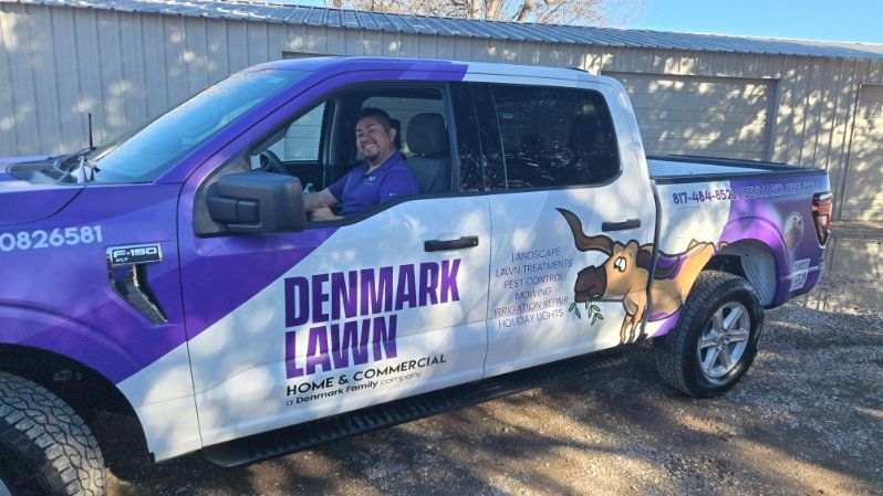 Denmark Lawn truck and irrigation technician in west Fort Worth