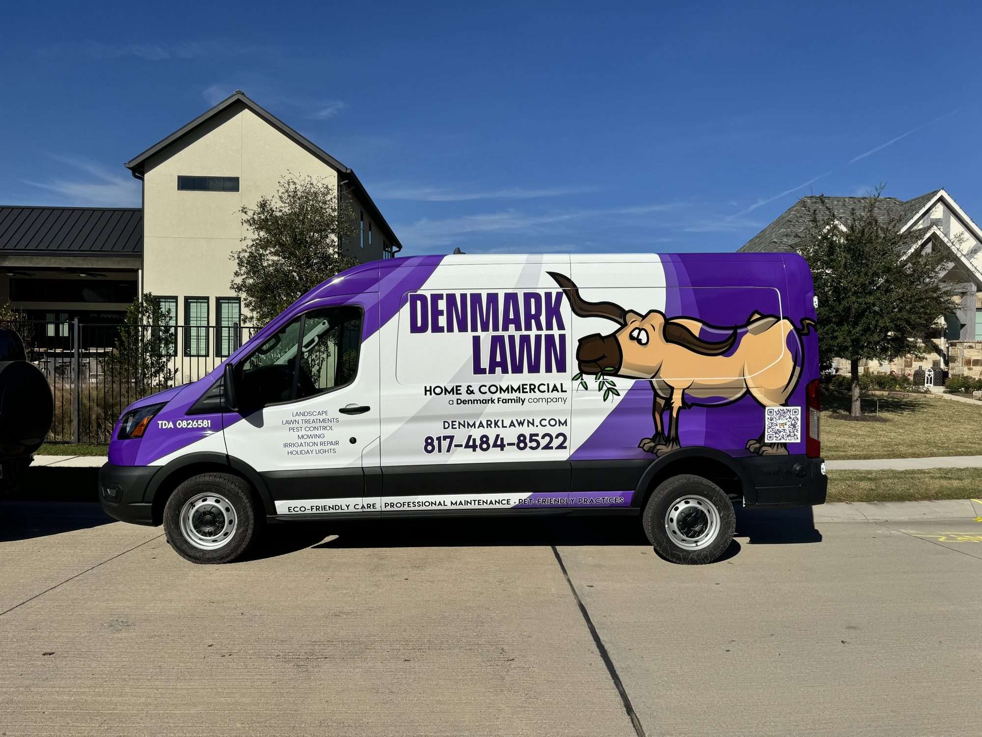 Denmark Lawn van wrap — Fort Worth west of I-35 lawn care